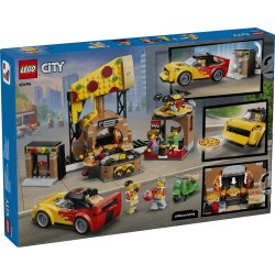 LEGO City 60496 Centro di Consegna Pizze con Veicoli, con Macchina Giocattolo, Scooter, Drone e Cabinato Arcade, Regalo da 6+