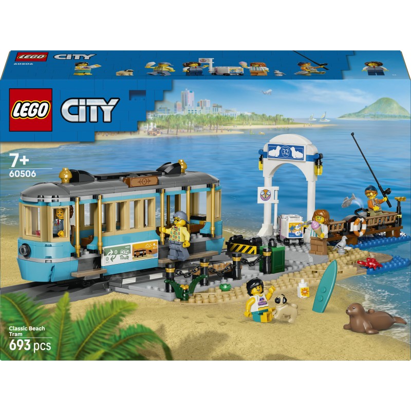LEGO City Classic 60506 Tram Classico della Spiaggia, Treno Giocattolo con Binari e Scena di Strada, Regalo per Bambini da 7+