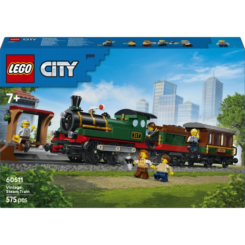 LEGO City 60511 Treno a Vapore Vintage, Giocattolo STEM con Stazione, Binari, Cabina di Comando e Segnale di Stop, Regalo 7+