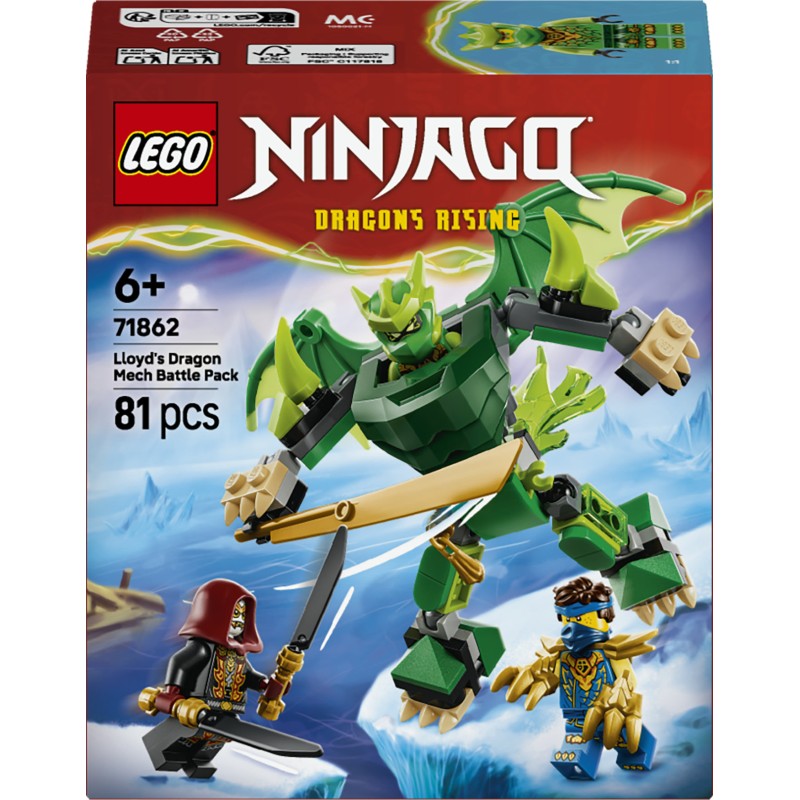 LEGO NINJAGO 71862 Battle Pack Mech Drago di Lloyd, Giocattolo Ninja con Action Figure e 3 Minifigure, Regalo per Bambini 6+