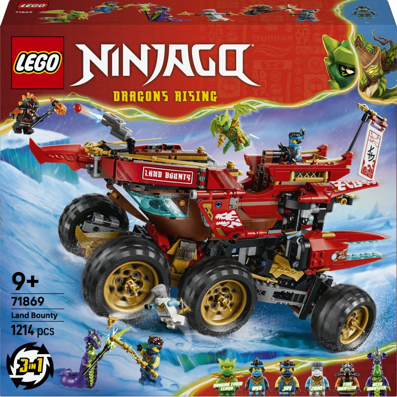 LEGO NINJAGO 71869 Bounty di Terra, Giocattolo 3 in 1 Trasformabile in Nave Volante, Macchina e Moto, Regalo per Bambini 9+