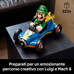 LEGO 72050 Mario Kart: Luigi e Mach 8, Kit per Adulti con Personaggio Nintendo e Auto, Gadget da Collezione, Regalo per Gamer