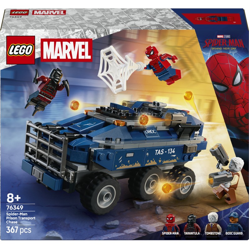 LEGO | Marvel 76349 Spider-Man: Inseguimento del Trasportatore di Detenuti, Macchina Giocattolo, 4 Minifigure, Regalo 8+ Anni