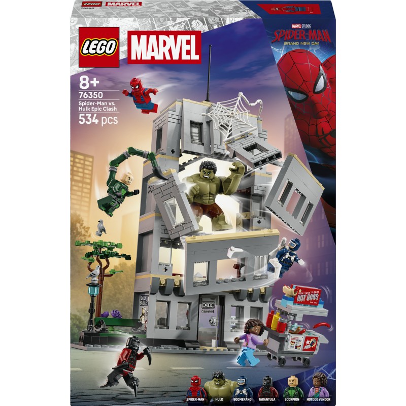 LEGO | Marvel 76350 Scontro Epico: Spider-Man vs. Hulk, Gioco Interattivo con Ufficio, Action Figure, 5 Minifigure, Regalo 8+