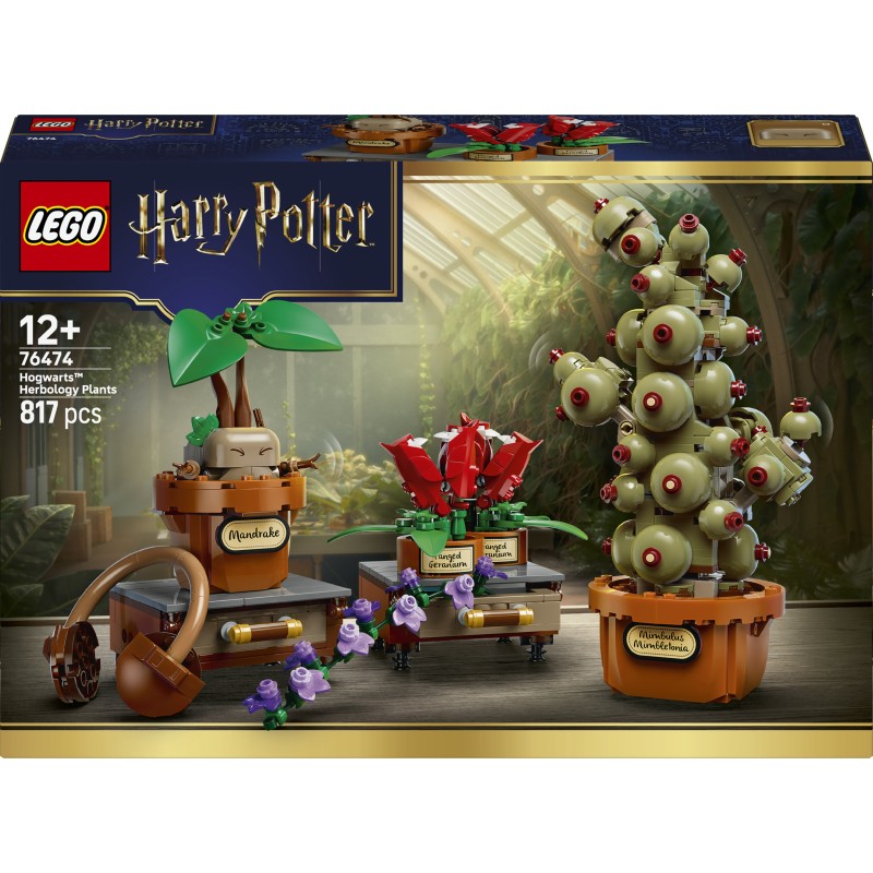 LEGO Harry Potter 76474 Piante di Erbologia di Hogwarts, Giocattolo Interattivo con Piante Finte e Fiori in Vaso, Regalo 12+