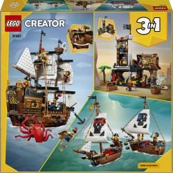 LEGO Creator 3in1 31387 Iconica Nave da Pirata, Giocattolo Trasformabile in Castello o in 2 Barche Gemelle, Regalo Bambini 9+