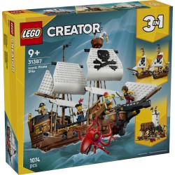 LEGO Creator 3in1 31387 Iconica Nave da Pirata, Giocattolo Trasformabile in Castello o in 2 Barche Gemelle, Regalo Bambini 9+