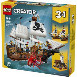 LEGO Creator 3in1 31387 Iconica Nave da Pirata, Giocattolo Trasformabile in Castello o in 2 Barche Gemelle, Regalo Bambini 9+