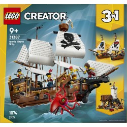 LEGO Creator 3in1 31387 Iconica Nave da Pirata, Giocattolo Trasformabile in Castello o in 2 Barche Gemelle, Regalo Bambini 9+