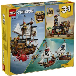 LEGO Creator 3in1 31387 Iconica Nave da Pirata, Giocattolo Trasformabile in Castello o in 2 Barche Gemelle, Regalo Bambini 9+