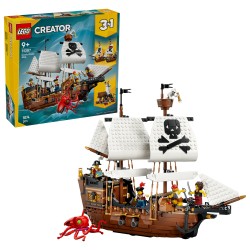 LEGO Creator 3in1 31387 Iconica Nave da Pirata, Giocattolo Trasformabile in Castello o in 2 Barche Gemelle, Regalo Bambini 9+