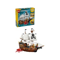 LEGO Creator 3in1 31387 Iconica Nave da Pirata, Giocattolo Trasformabile in Castello o in 2 Barche Gemelle, Regalo Bambini 9+