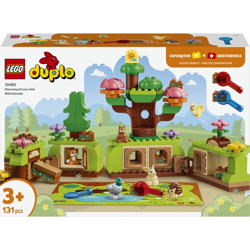 LEGO DUPLO 10480 Foresta Esplorativa con Animali Selvatici, Giochi Didattici con Animali, Alberi, Tappeto da Gioco, Regalo 3+