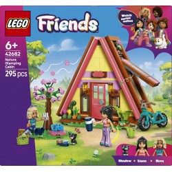 LEGO Friends 42682 Cabina Glamping nella Natura, Casa Giocattolo con 2 Mini Bamboline, Gatto e Accessori, Regalo Bambini 6+