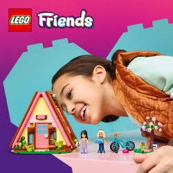LEGO Friends 42682 Cabina Glamping nella Natura, Casa Giocattolo con 2 Mini Bamboline, Gatto e Accessori, Regalo Bambini 6+