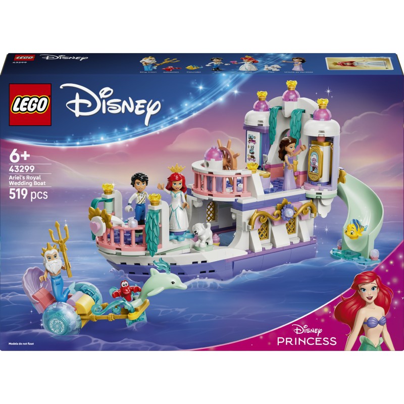 LEGO | Disney Princess 43299 La Barca Nuziale di Ariel, Giocattolo da La Sirenetta con 7 Minifigure, Regalo per Bambine 6+