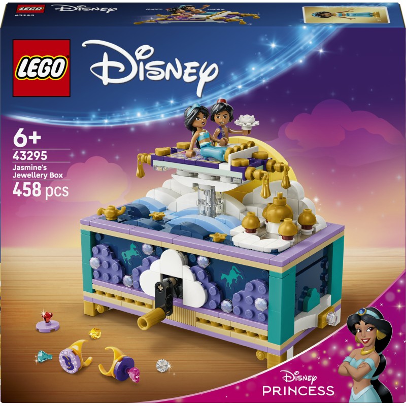 LEGO | Disney Princess 43295 Box Gioielli di Jasmine, Giocattolo di Aladdin, 2 Mini Bamboline, 2 Anelli e Lampada, Regalo 6+