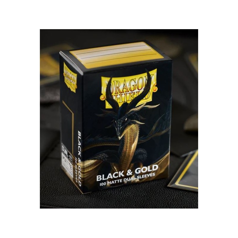 Dragon Shield - 100 Standard Size Matte Dual Sleeves - Black & Gold