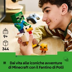 LEGO Minecraft 21582 Fantino di Polli, Giocattolo 3D con 3 Personaggi, Decorazione Cameretta, Regalo per Gamer e Bambini 9+