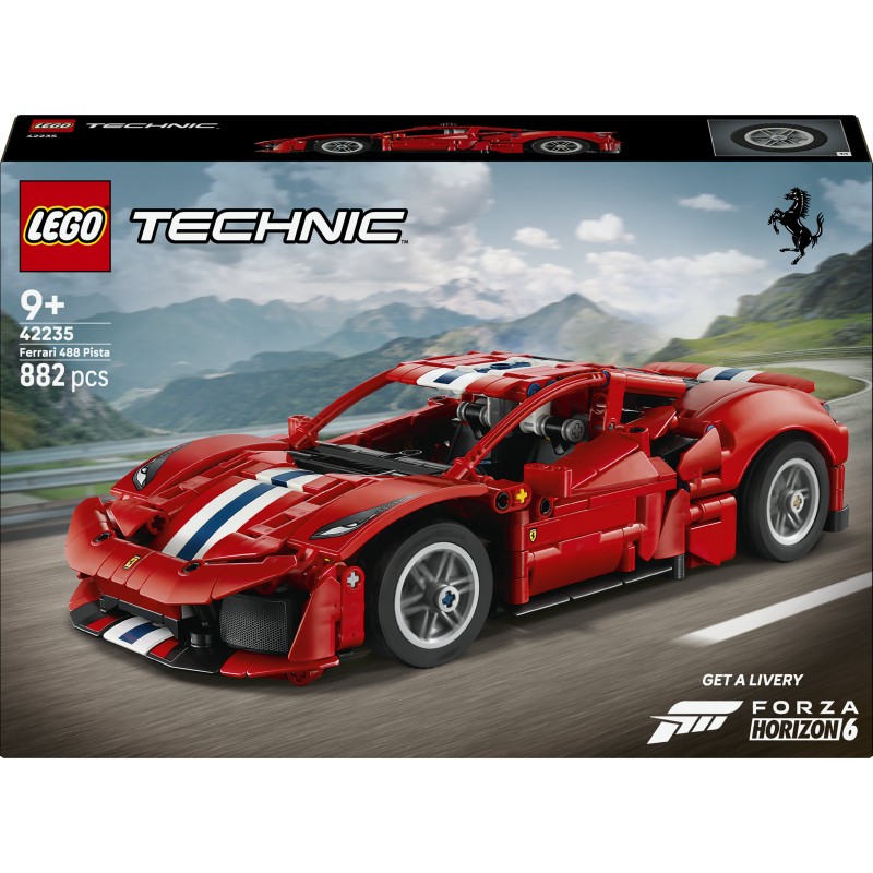 LEGO Technic 42235 Auto Ferrari 488 PISTA, Macchina Giocattolo con Motore V8, Sterzo e Differenziale, Regalo per Bambini 9+