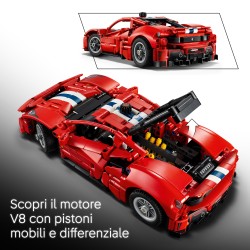 LEGO Technic 42235 Auto Ferrari 488 PISTA, Macchina Giocattolo con Motore V8, Sterzo e Differenziale, Regalo per Bambini 9+