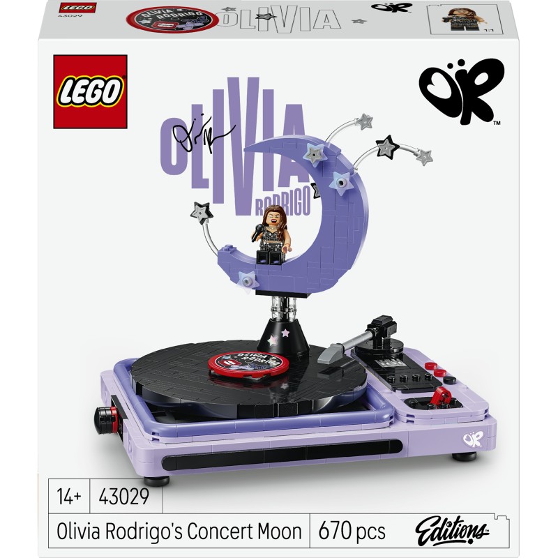 LEGO Editions 43029 La Mezzaluna del Concerto di Olivia Rodrigo, Kit con Giradischi, Vinile e Minifigure, Regalo da 14+ Anni