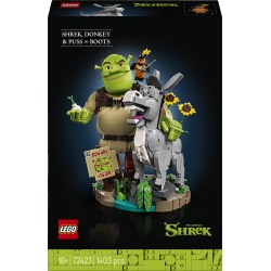 LEGO 72423 Shrek, Ciuchino e Gatto con gli Stivali, Kit Modellismo per Adulti da Esposizione con 3 Personaggi, Regalo per Fan