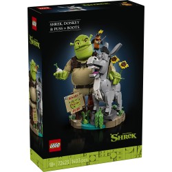 LEGO 72423 Shrek, Ciuchino e Gatto con gli Stivali, Kit Modellismo per Adulti da Esposizione con 3 Personaggi, Regalo per Fan