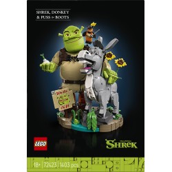 LEGO 72423 Shrek, Ciuchino e Gatto con gli Stivali, Kit Modellismo per Adulti da Esposizione con 3 Personaggi, Regalo per Fan