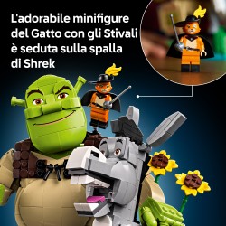 LEGO 72423 Shrek, Ciuchino e Gatto con gli Stivali, Kit Modellismo per Adulti da Esposizione con 3 Personaggi, Regalo per Fan