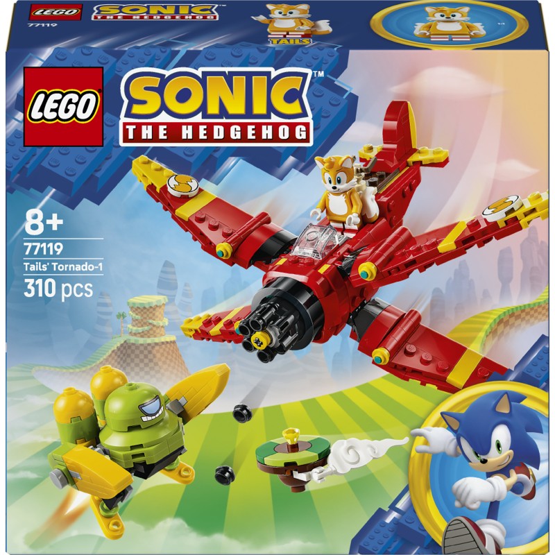 LEGO Sonic the Hedgehog 77119 Tornado-1 di Tails, Aereo Giocattolo con 2 Personaggi e Smeraldo del Caos, Regalo per Gamer 8+