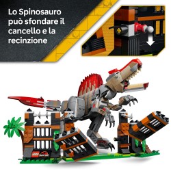 LEGO Jurassic World 77982 Fuga dal Dinosauro Spinosauro, Giocattolo Interattivo con Dino, Moto e 2 Minifigure, Regalo da 9+