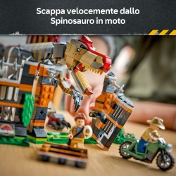 LEGO Jurassic World 77982 Fuga dal Dinosauro Spinosauro, Giocattolo Interattivo con Dino, Moto e 2 Minifigure, Regalo da 9+