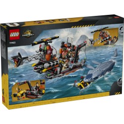 LEGO Jurassic World 77983 Attacco alla Barca del Dinosauro Mosasaurus, Giocattolo con Nave, Dinosauro e Elicottero, Regalo 7+
