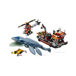 LEGO Jurassic World 77983 Attacco alla Barca del Dinosauro Mosasaurus, Giocattolo con Nave, Dinosauro e Elicottero, Regalo 7+