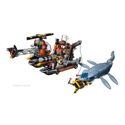 LEGO Jurassic World 77983 Attacco alla Barca del Dinosauro Mosasaurus, Giocattolo con Nave, Dinosauro e Elicottero, Regalo 7+