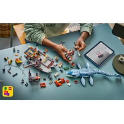 LEGO Jurassic World 77983 Attacco alla Barca del Dinosauro Mosasaurus, Giocattolo con Nave, Dinosauro e Elicottero, Regalo 7+