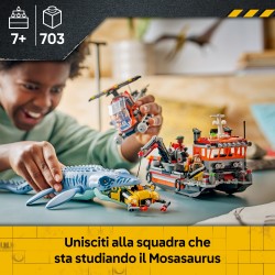 LEGO Jurassic World 77983 Attacco alla Barca del Dinosauro Mosasaurus, Giocattolo con Nave, Dinosauro e Elicottero, Regalo 7+