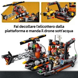 LEGO Jurassic World 77983 Attacco alla Barca del Dinosauro Mosasaurus, Giocattolo con Nave, Dinosauro e Elicottero, Regalo 7+