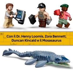 LEGO Jurassic World 77983 Attacco alla Barca del Dinosauro Mosasaurus, Giocattolo con Nave, Dinosauro e Elicottero, Regalo 7+