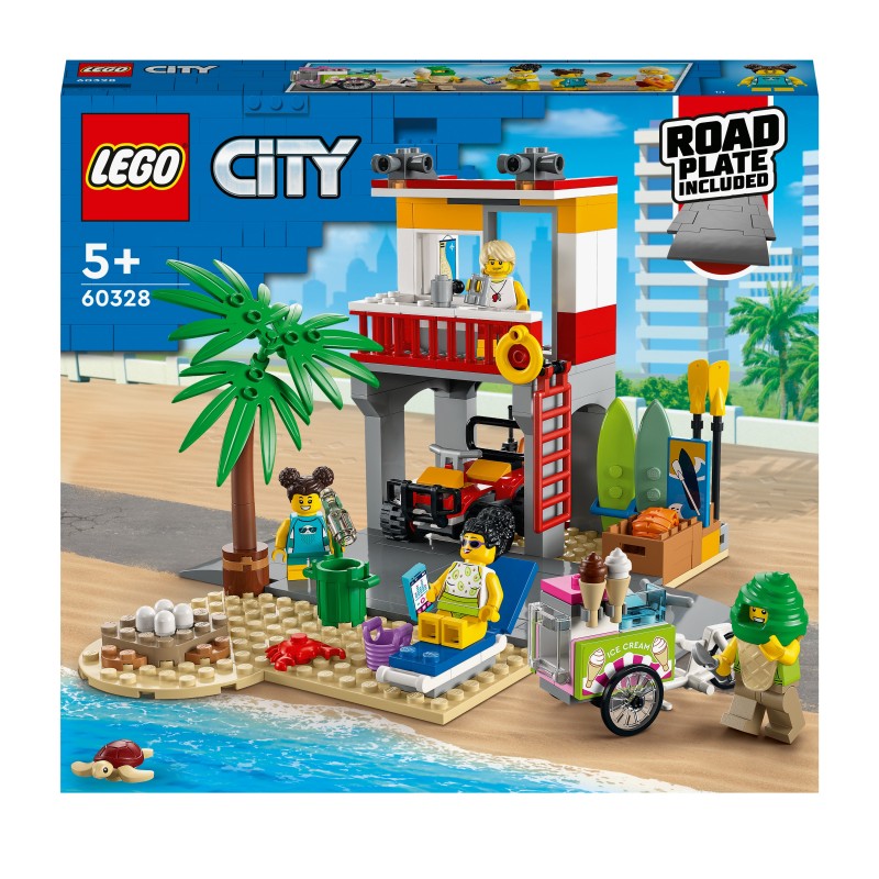 LEGO 60328 City Base de Socorrista en la Playa, Set con Todoterreno de Juguete