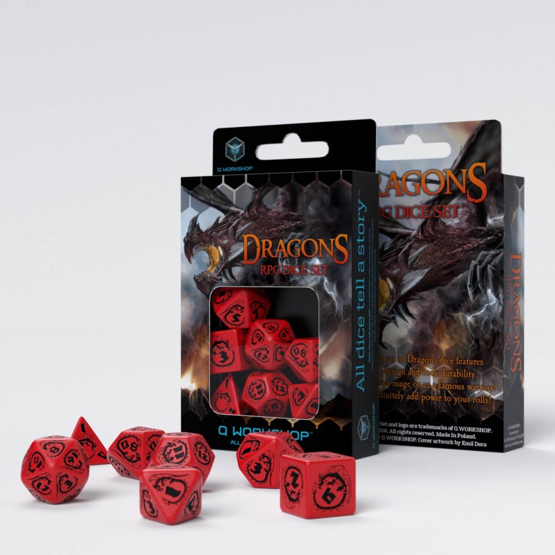 Q-WORKSHOP - SET 7 DADI DRAGONS RED BLACK