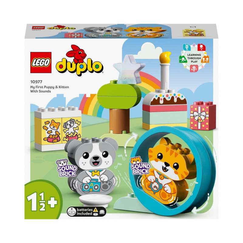 LEGO 10977 DUPLO Mis Primeros Cachorrito y Gatito con Sonidos, Juguete Educativo