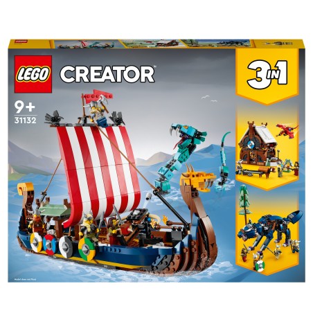 LEGO 31132 Creator Barco Vikingo y Serpiente Midgard, Juguete 3en1