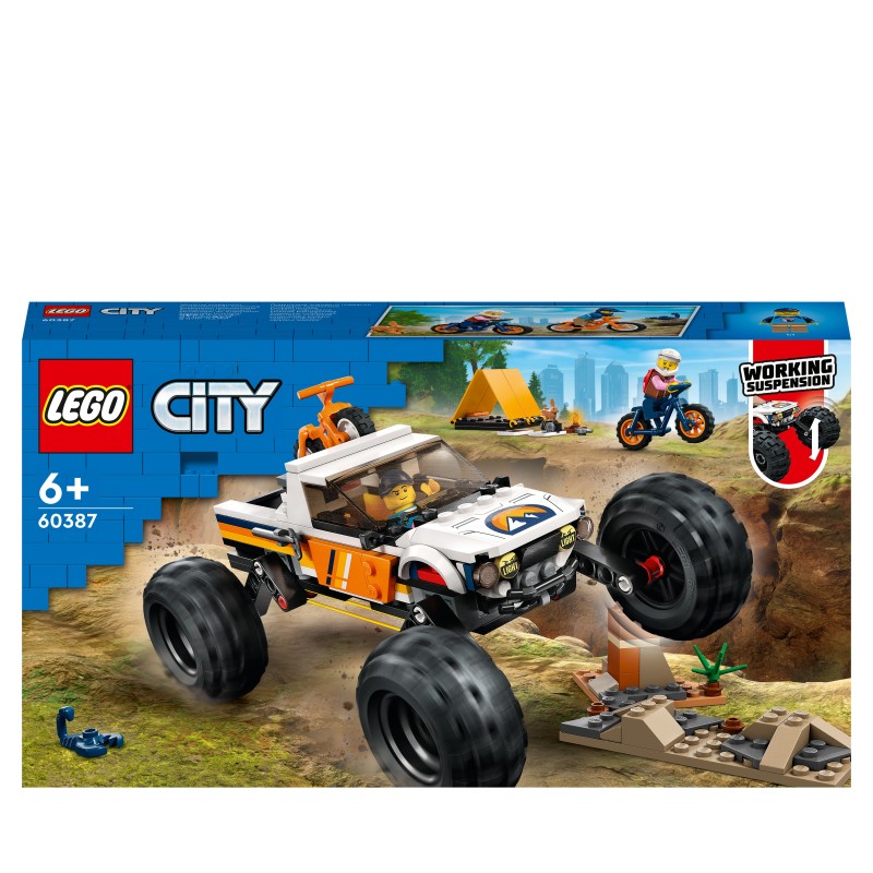 LEGO City 60387 Todoterreno 4x4 Aventurero, Coche de Juguete y Bicicletas