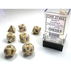 CHESSEX - SET 7 DADI POLIEDRICI - MARBLE IVORY W/BLACK