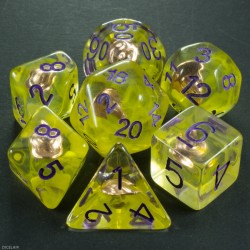 DICE LAIR - SET DADI GIALLI CON FIAMMA - CLASSE MAGO (NR. VIOLA)