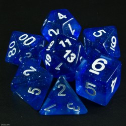 DICE LAIR - SET DADI FOSFORESCENTI AZZURRO GLITTERATI