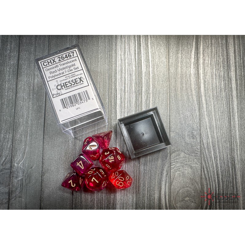 CHESSEX - SET 7 DADI POLIEDRICI GEMINI - TRANSLUCENT RED-VIOLET/GOLD