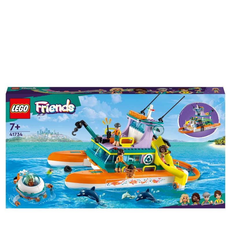 LEGO 41734 Friends Barco de Rescate Marítimo, Animales Marinos de Juguete